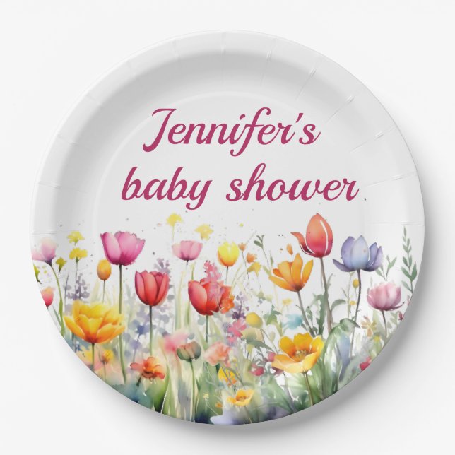 ein kleines Wildblume Babydusche Pappteller (Vorderseite)