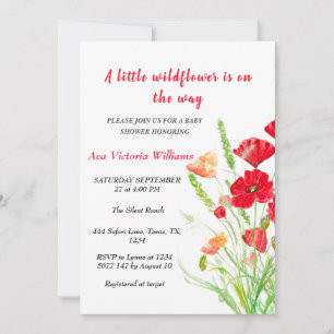 Ein kleines Wildblumen-Mädchen Baby Shower Mohn Einladung