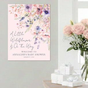 Ein kleines Wildblumen-Rosa Baby Shower Schild