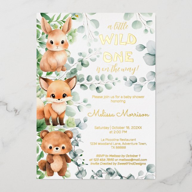 Ein kleines, wildes Baby Animals Baby Dusche Folieneinladung (Vorderseite)