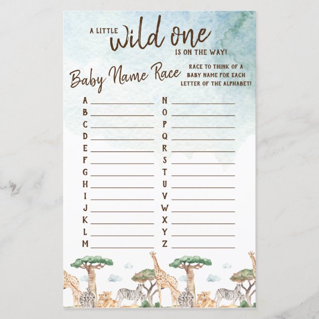 Ein kleines, wildes Baby Name Race Baby Shower Gam (Vorderseite)
