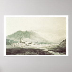 Ein Kloster in einem alpinen Tal (graues u. blaues Poster