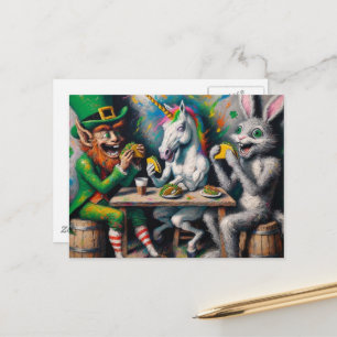 Ein Kobold, ein Einhorn und ein Kaninchen, die Tac Postkarte