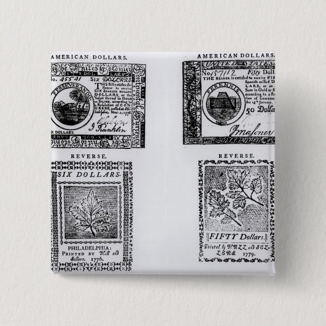 Ein Kolonialsechs Dollarschein Button (Vorderseite)