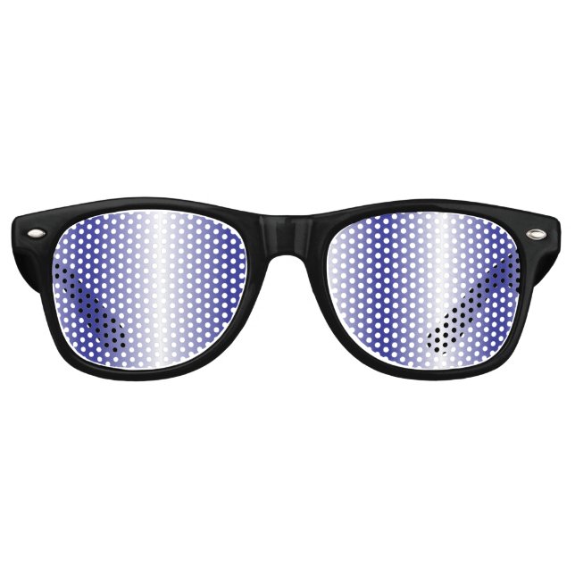 Ein kompliziertes, blaues geometrisches Muster mit Partybrille (Vorderseite)