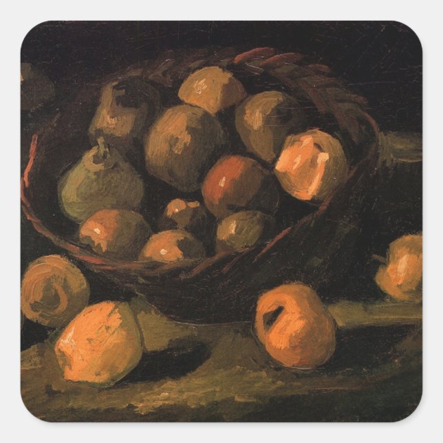 Ein Körbchen Äpfel von Vincent van Gogh Quadratischer Aufkleber (Vorderseite)