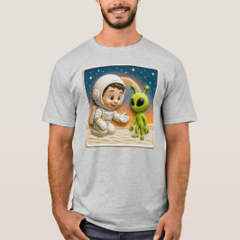 Ein kosmonautischer Junge grüßt einen Marsianer T-Shirt