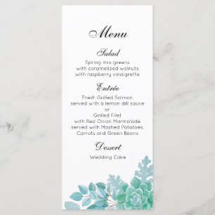 Ein köstliches Hochzeitsmenü. Cactus menu Party Menükarte