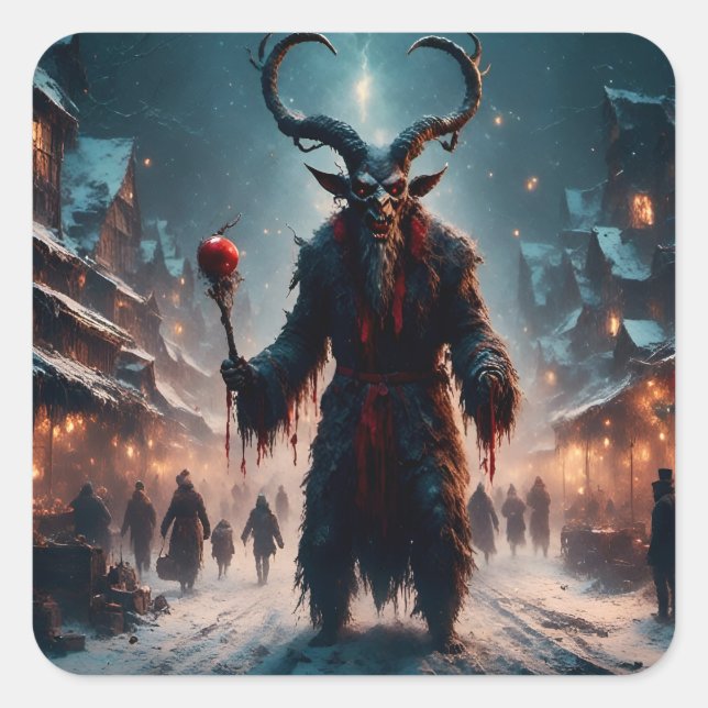 Ein Krampus Weihnachtsfest Horror Quadratischer Aufkleber (Vorderseite)