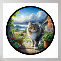 Ein kreisförmiges 3D-Bild einer Hauskatze mit Lang