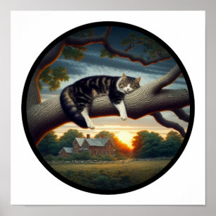 Ein kreisförmiges 3D-Bild einer Hauskatze mit mitt Poster