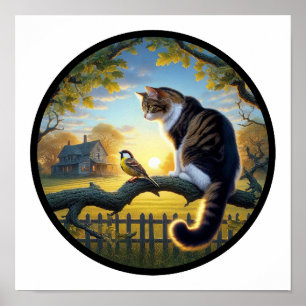 Ein kreisförmiges 3D-Bild einer Hauskatze mit mitt Poster