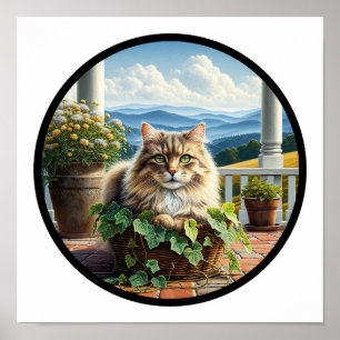 Ein kreisförmiges 3D-Bild einer Hauskatze mit mitt Poster