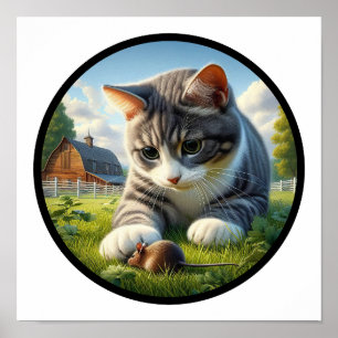 Ein kreisförmiges 3D-Bild einer Hauskatze Poster