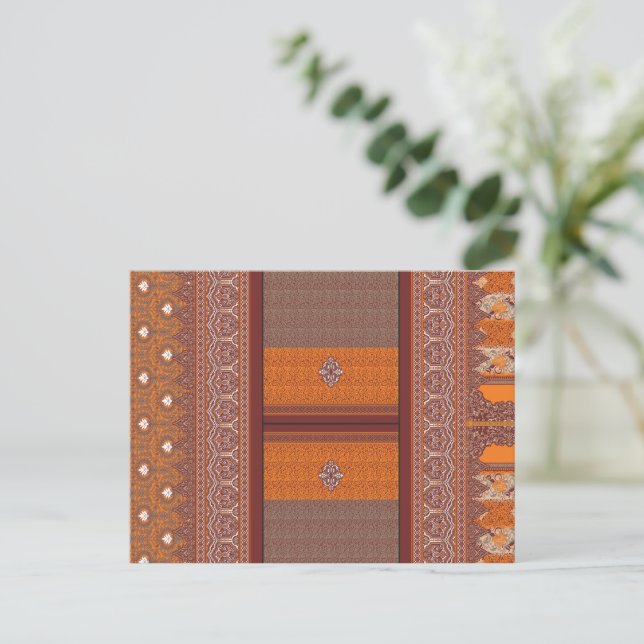 ein Kreuzstich in orange und braun Postkarte (Stehend Vorderseite)