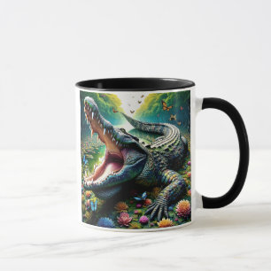 Ein Krokodil mit offenem Maul. Tasse