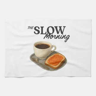 Ein Küchentuch mit Kaffee- und Toastbild