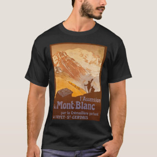 Ein Kunst-Deko-Plakat für Alpentourismus auf dem M T-Shirt