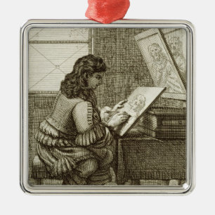 Ein Künstler, der auf eine Stichplatte, gedruckt Ornament Aus Metall