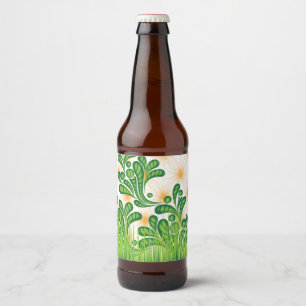 Ein künstlerisches Muster in Grün und Gold, das ei Bierflaschenetikett