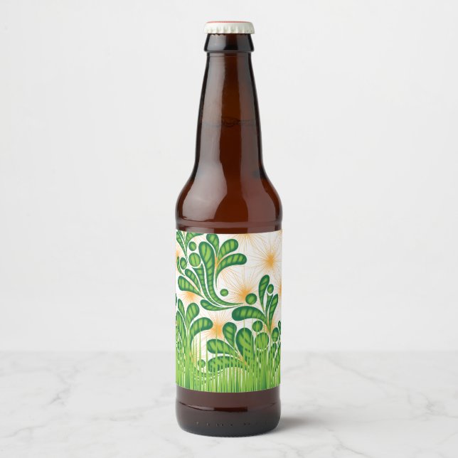 Ein künstlerisches Muster in Grün und Gold, das ei Bierflaschenetikett (Vorderseite)
