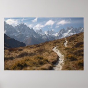 Ein kurvenreicher Pfad im Vorgebirge unter einem B Poster