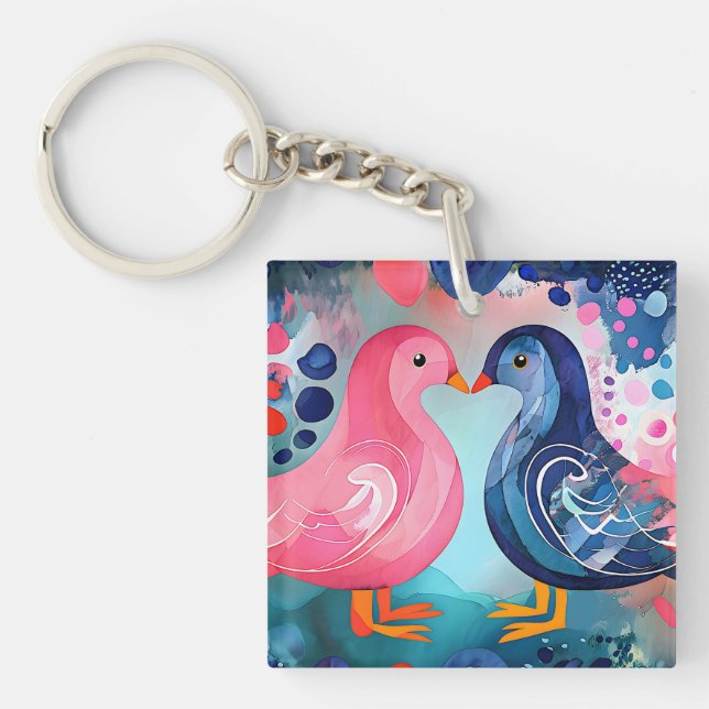 "Ein Kuss in Feathers" Glücklicher Valentinstag Schlüsselanhänger (Vorderseite)