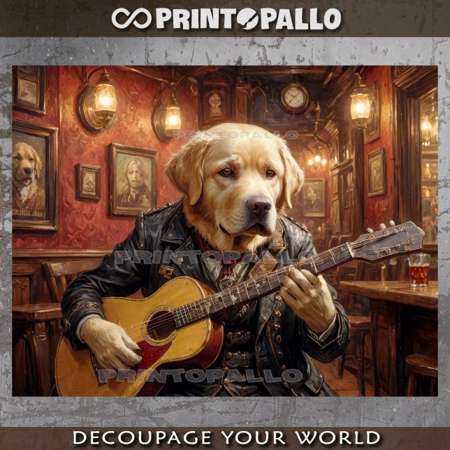 Ein Labrador-Hund spielt Gitarre in einem Pub - Seidenpapier (Von Creator hochgeladen)