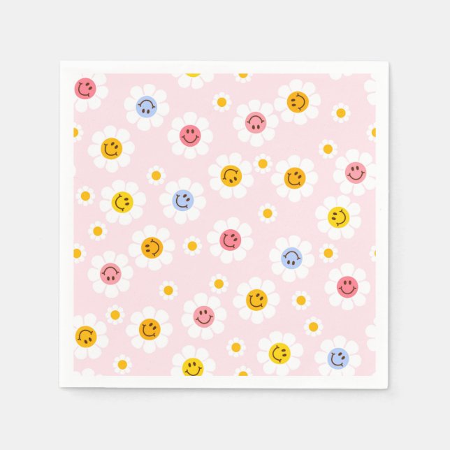 Ein Lächeln Erster Geburtstag Daisy Pastel Girls Serviette (Vorderseite)