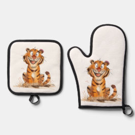 Ein Lächeln Tiger Ofenhandschuh & Topflappen-Set