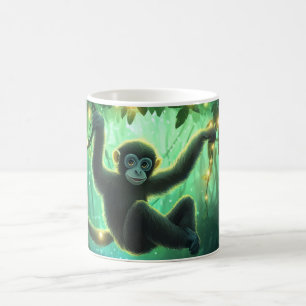 Ein lächelnder junger Affe schwingt durch üppige T Kaffeetasse