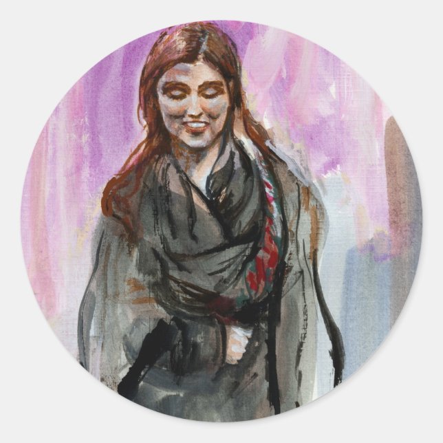 Ein lächelndes Mädchen in Schwarz Runder Aufkleber (Vorderseite)