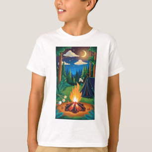 Ein Lagerfeuer mit Marshmallows, die unter einem S T-Shirt