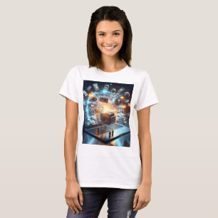 ein Laptop mit einem Einkaufswagen auf der Obersei T-Shirt