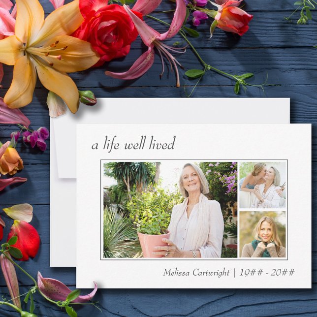 Ein Leben gut gelebt grenzt 3 Foto Beerdigung Dankeskarte (Von Creator hochgeladen)