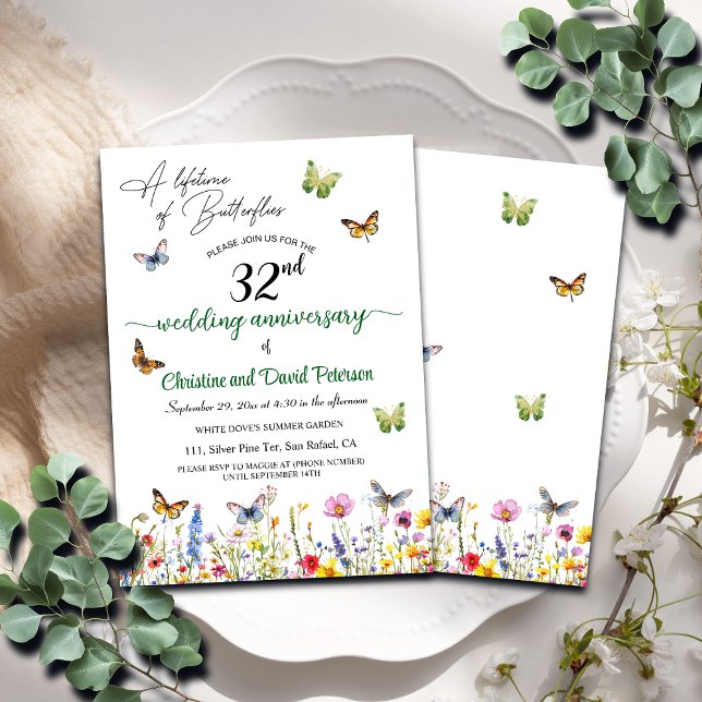 Ein Leben in Schmetterlingen zum 32. Hochzeitstag Einladung (Von Creator hochgeladen)