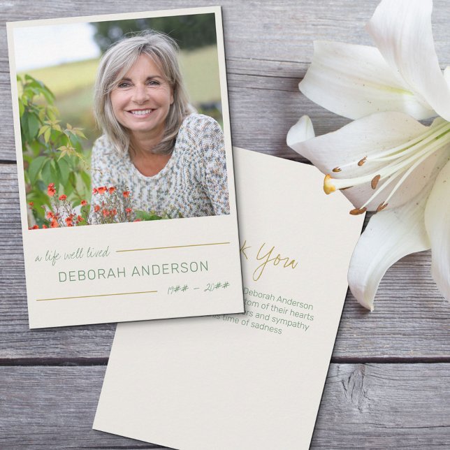 Ein Leben lang lebte Platz Foto neutrale Beerdigun Dankeskarte (Von Creator hochgeladen)