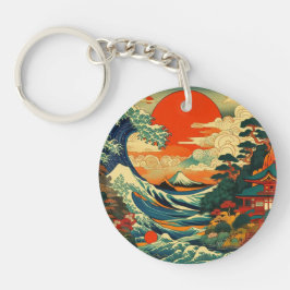 Ein lebendiger, stilisierter Ukiyo-e-Druck Schlüsselanhänger