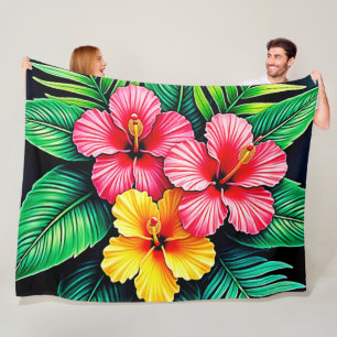 Ein lebendiger tropischer Hibiskus Fleecedecke