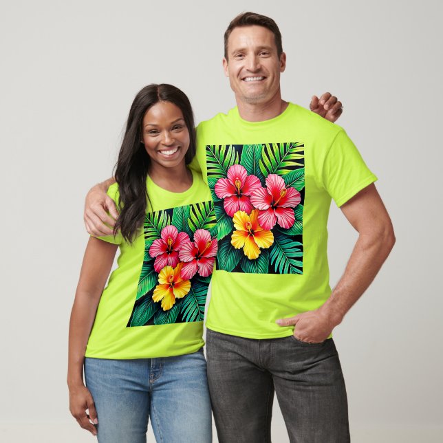 Ein lebendiger tropischer Hibiskus T-Shirt (Unisex)