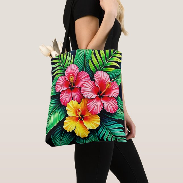 Ein lebendiger tropischer Hibiskus Tasche (Von Nahem)