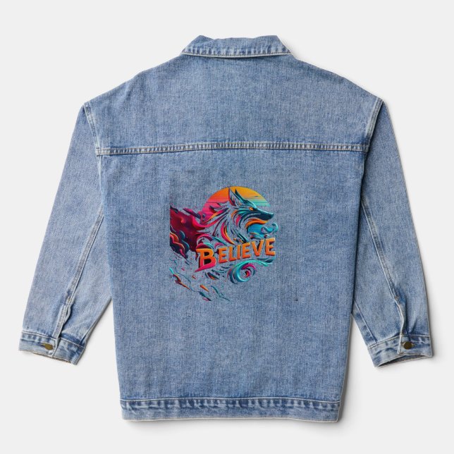 Ein lebendiges digitales Kunstwerk mit einem stili Jeansjacke (Rückseite)