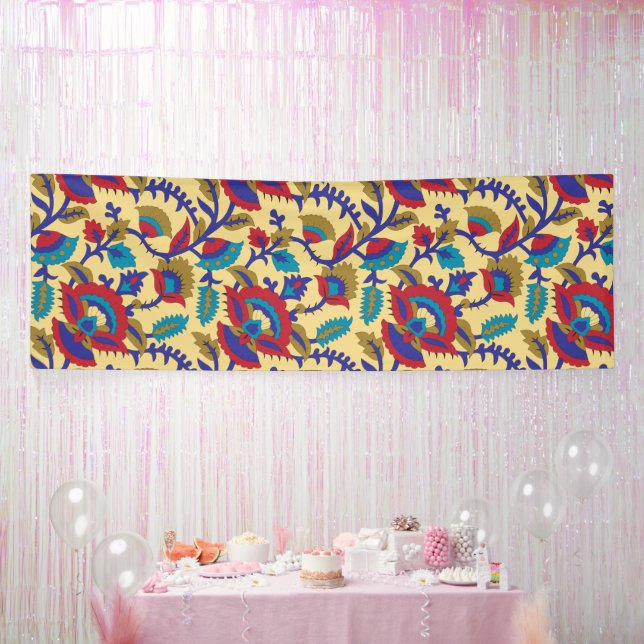 Ein lebendiges Stück Textilkunst mit fett roten Au Banner (Party)