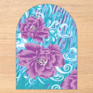 Ein lebendiges Textildesign mit lila und türkis Acryleinladungen