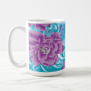 Ein lebendiges Textildesign mit lila und turq-Char Kaffeetasse