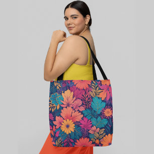 Ein lebendiges und farbenfroh blumengeschmücktes M Tasche