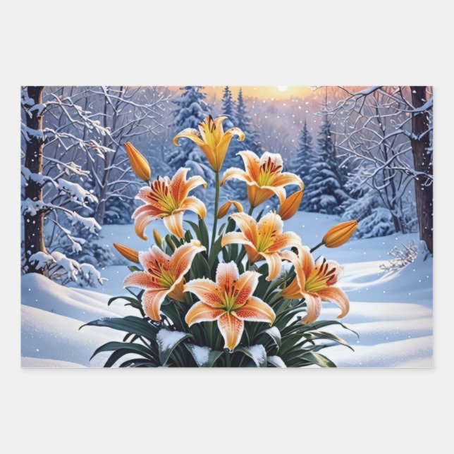 Ein lebhafter Bouquet mit orangen Lilien Geschenkpapier Set (Vorderseite)