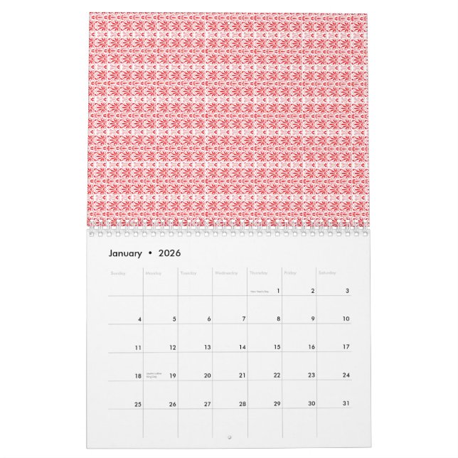 Ein lebhaftes abstraktes rot-orangefarbenes Design Kalender (Jan 2026)