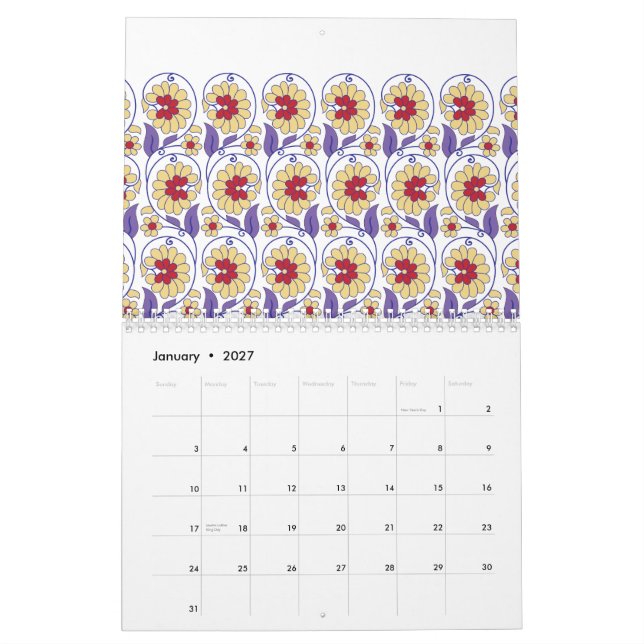 Ein lebhaftes Design mit gelbem und orangefarbenem Kalender (Jan 2027)