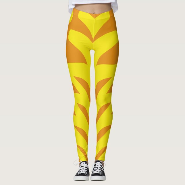 Ein lebhaftes orangefarbenes "Ratti_Creative_Arts" Leggings (Vorderseite)